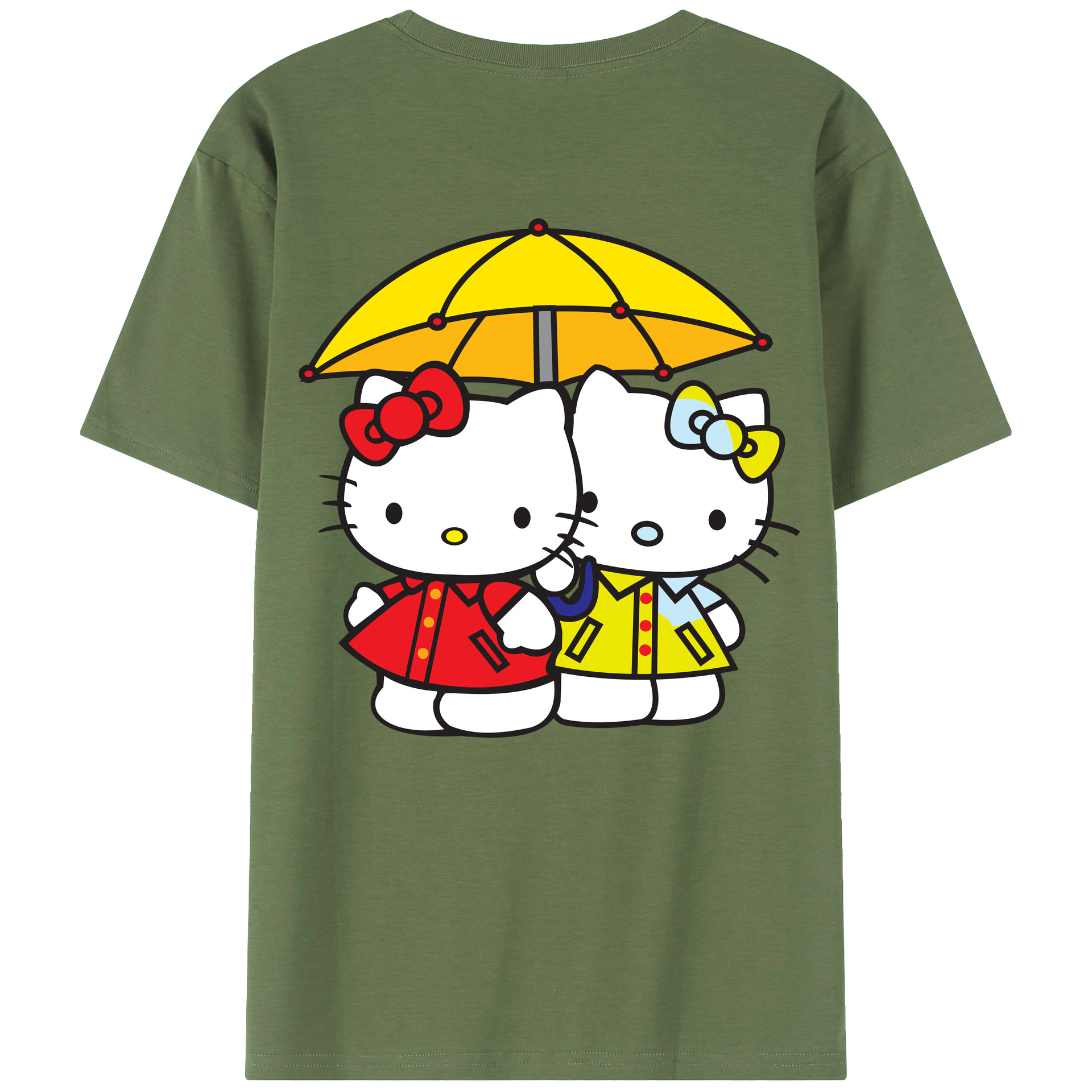 （画像用） Hello Kitty ハローキティ 綿100％ メンズ半袖Tシャツ（バックプリント） 通気性